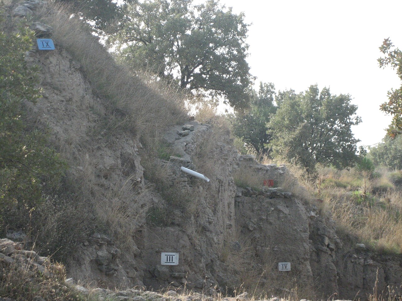 The excavated face of the mound at Hisarlık today, with the dig’s own layer markers